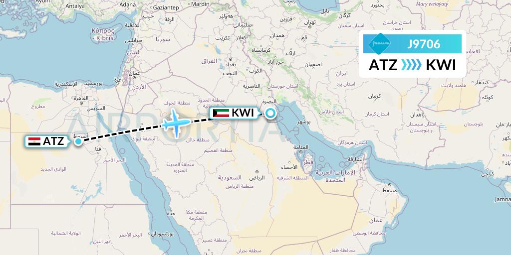 J9706 Jazeera Airways Flight Map: Assiut to Kuwait City
