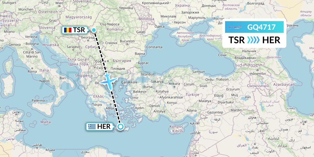 GQ4717 Sky Express (Greece) Flight Map: Timisoara to Heraklion