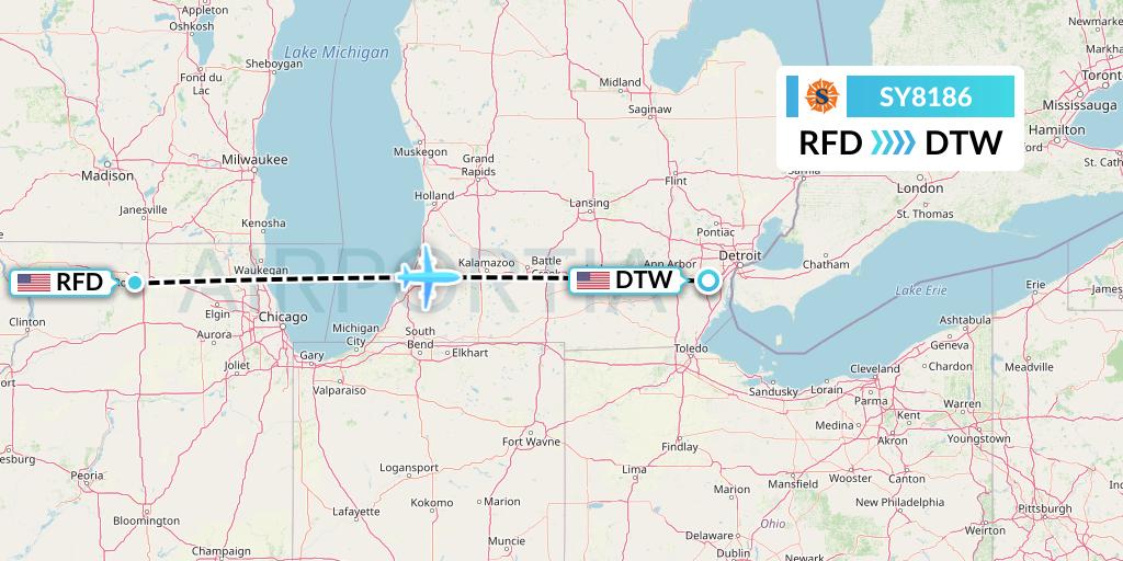 SY8186 Sun Country Airlines Flight Map: Chicago to Detroit