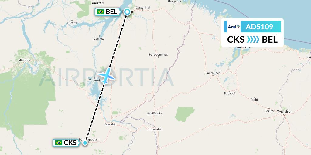 AD5109 Azul Brazilian Airlines Flight Map: Carajas to Belem