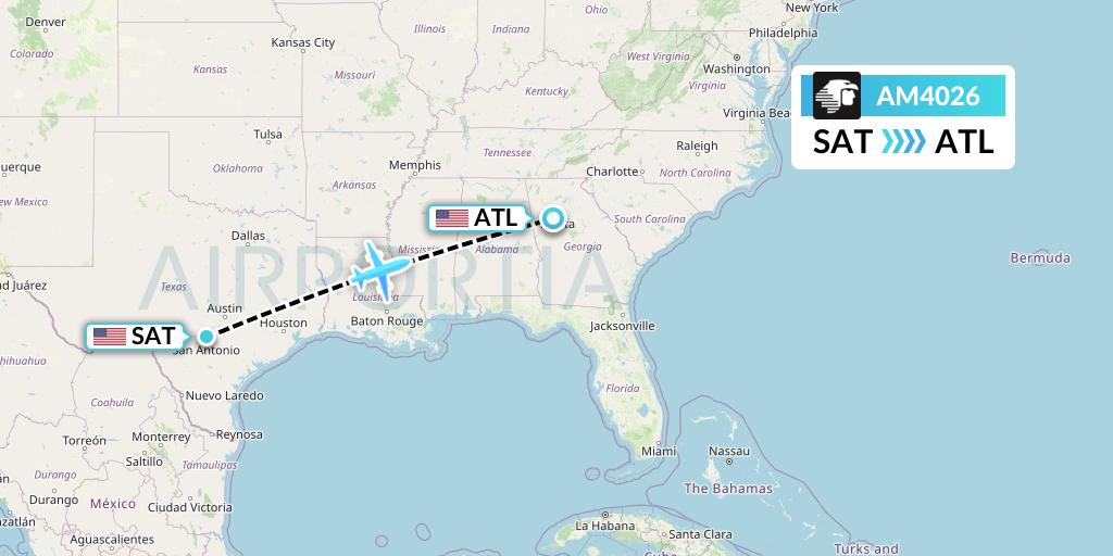 AM4026 Aeromexico Flight Map: San Antonio to Atlanta