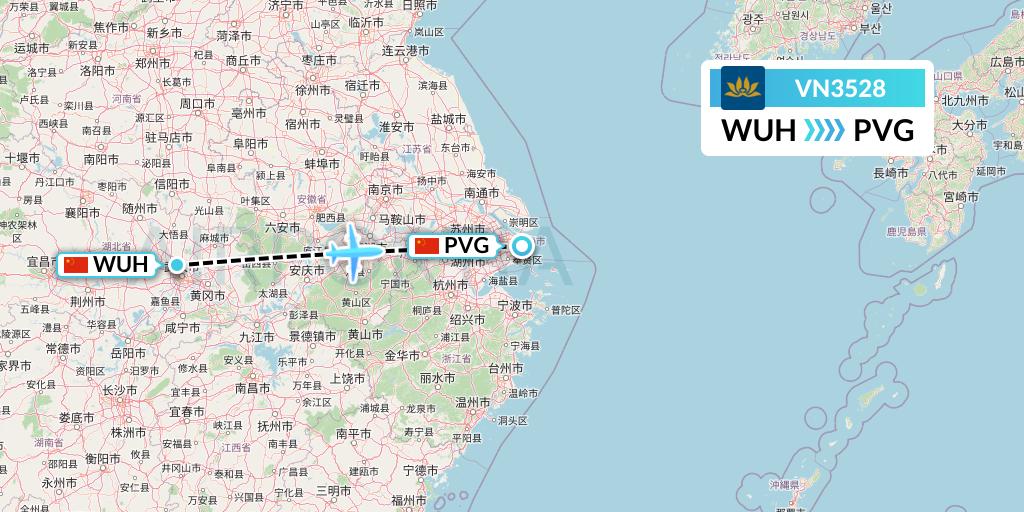 VN3528 Vietnam Airlines Flight Map: Wuhan to Shanghai