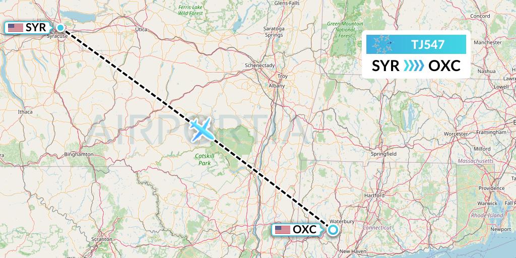 TJ547 Tradewind Aviation Flight Map: Syracuse to Oxford