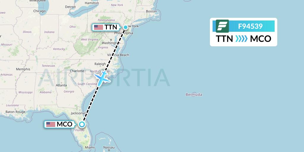 F94539 Frontier Airlines Flight Map: Trenton to Orlando