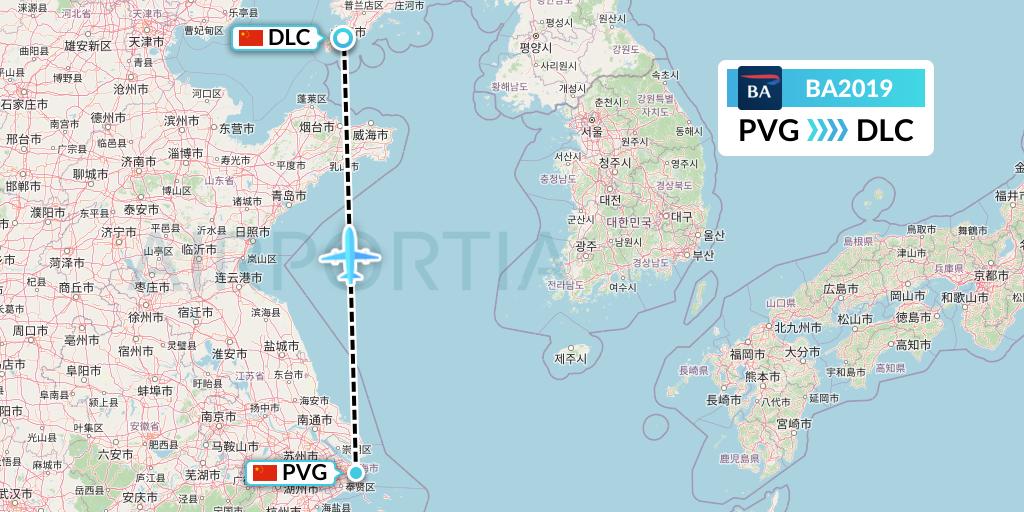 BA2019 British Airways Flight Map: Shanghai to Dalian