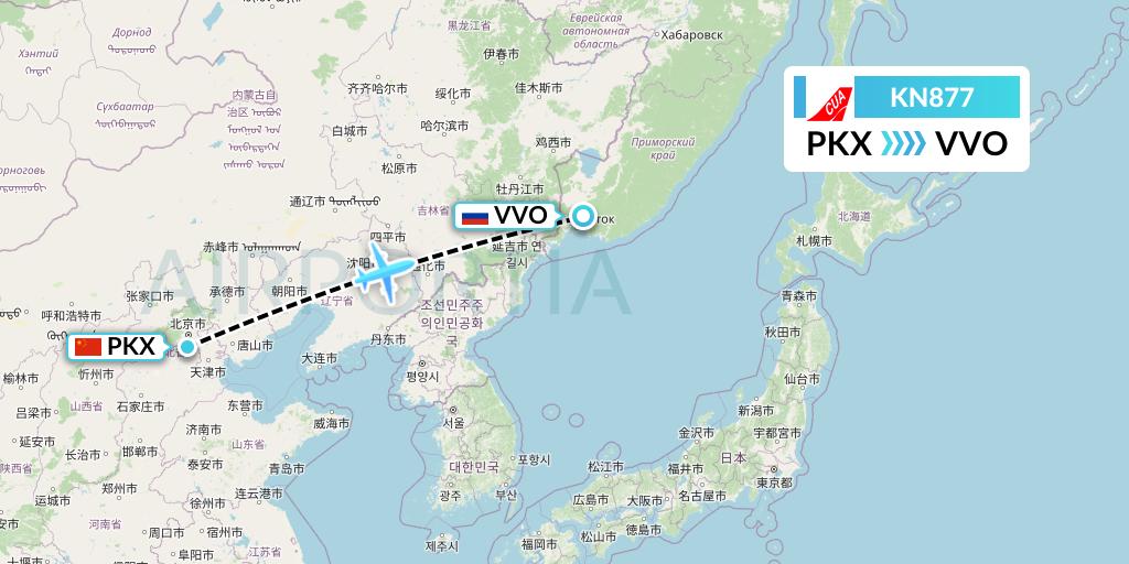 KN877 China United Airlines Flight Map: Beijing to Vladivostok