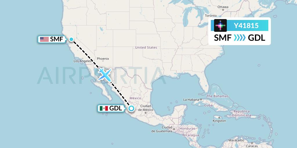 Y41815 Volaris Flight Map: Sacramento to Guadalajara