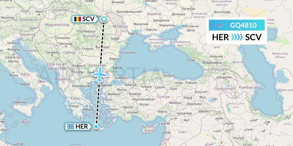 GQ4810 Sky Express (Greece) Flight Map: Heraklion to Suceava