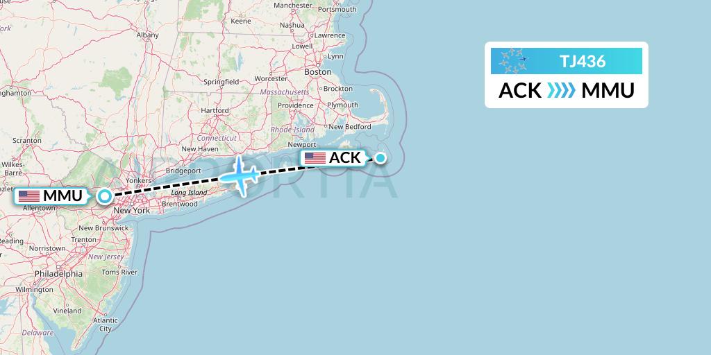 TJ436 Tradewind Aviation Flight Map: Nantucket to Morristown