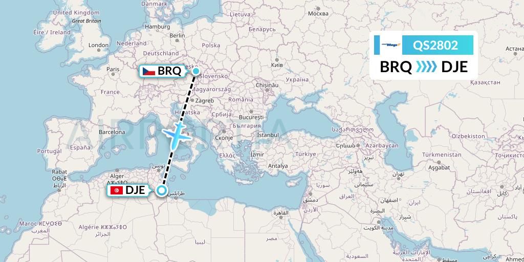 QS2802 Smartwings Flight Map: Brno to Djerba