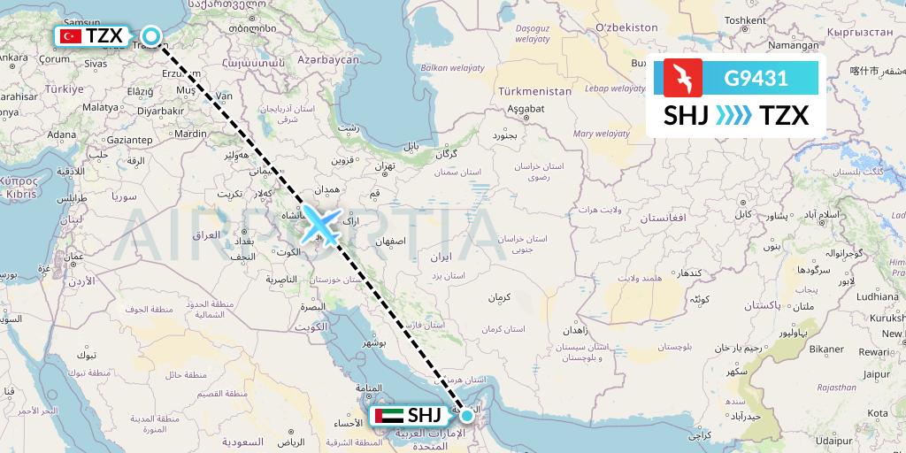 G9431 Air Arabia Flight Map: Sharjah to Trabzon