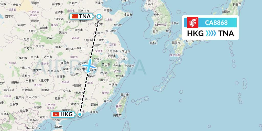 CA8868 Air China Flight Map: Hong Kong to Jinan