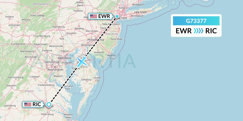 G73377 GoJet Flight Map: New York to Richmond
