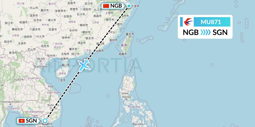 MU871 China Eastern Airlines Flight Map: Ningbo to Ho Chi Minh City