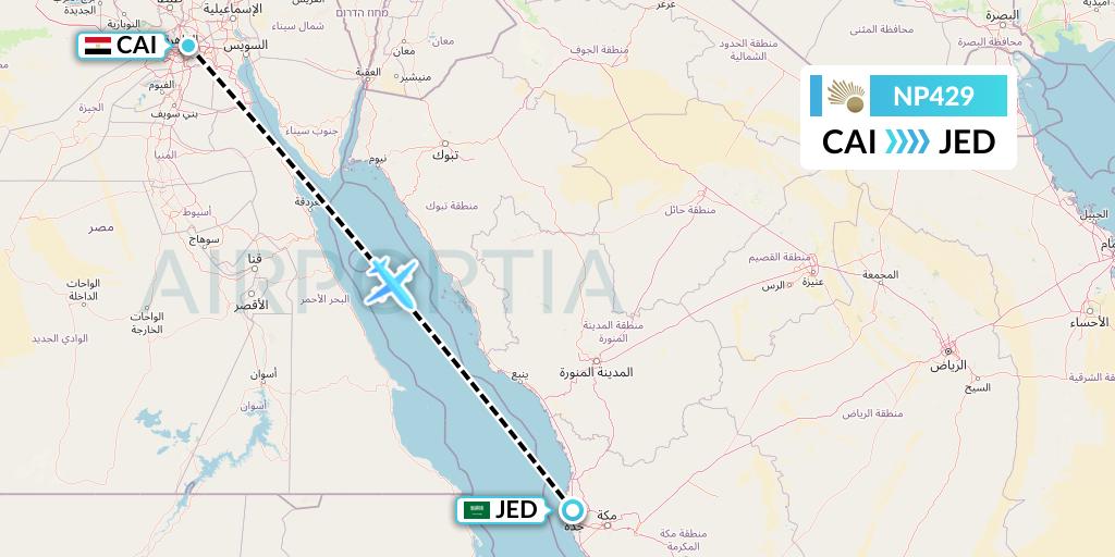 NP429 Nile Air Flight Map: Cairo to Jeddah