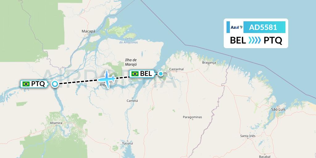 AD5581 Azul Brazilian Airlines Flight Map: Belem to Porto De Moz