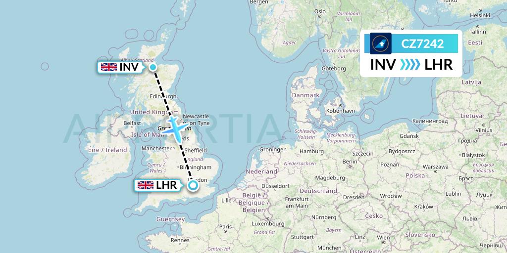 CZ7242 China Southern Airlines Flight Map: Inverness to London