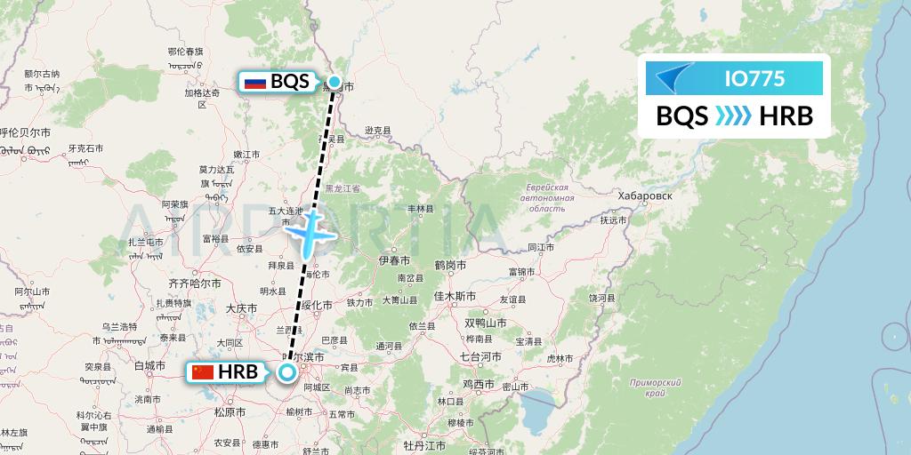 IO775 IrAero Flight Map: Blagoveshchensk to Harbin