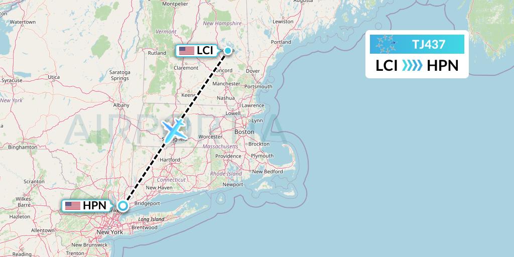 TJ437 Tradewind Aviation Flight Map: Laconia to White Plains