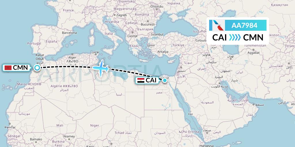 AA7984 American Airlines Flight Map: Cairo to Casablanca