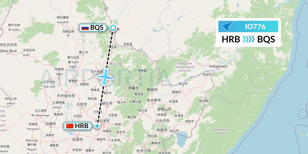 IO776 IrAero Flight Map: Harbin to Blagoveshchensk