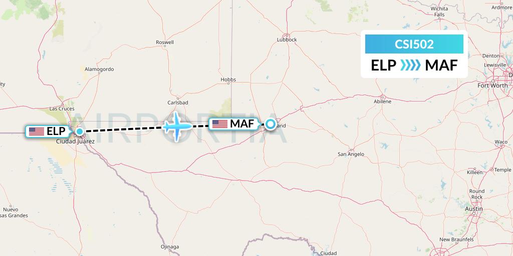 CSI502 Csi Aviation Flight Map: El Paso to Midland