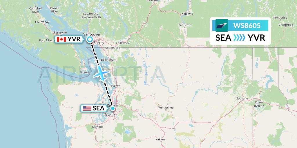 WS8605 WestJet Flight Map: Seattle to Vancouver
