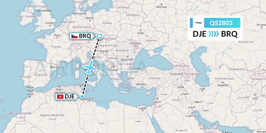 QS2803 Smartwings Flight Map: Djerba to Brno