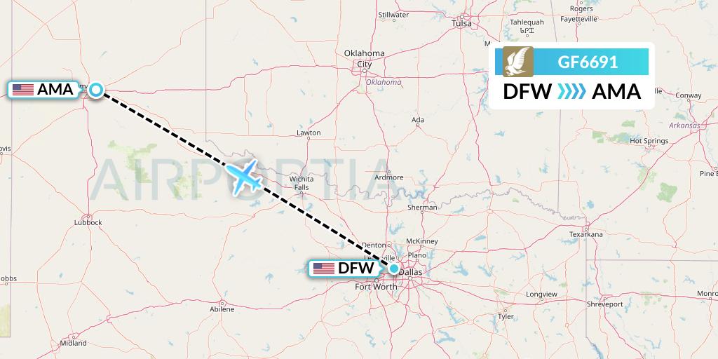GF6691 Gulf Air Flight Map: Dallas to Amarillo