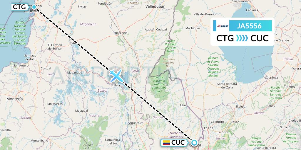 JA5556 JetSMART Flight Map: Cartagena to Cucuta