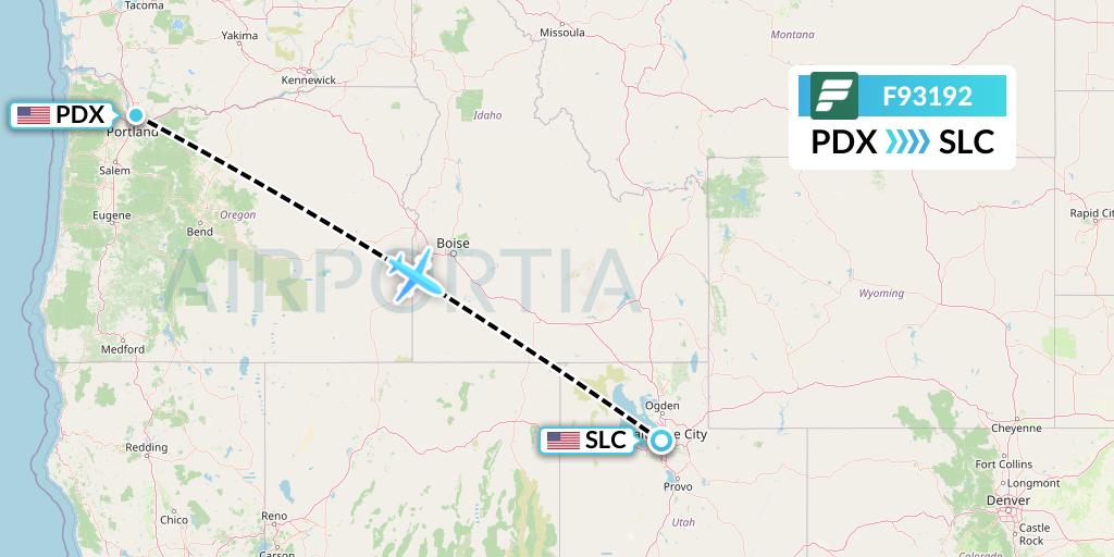 F93192 Frontier Airlines Flight Map: Portland to Salt Lake City