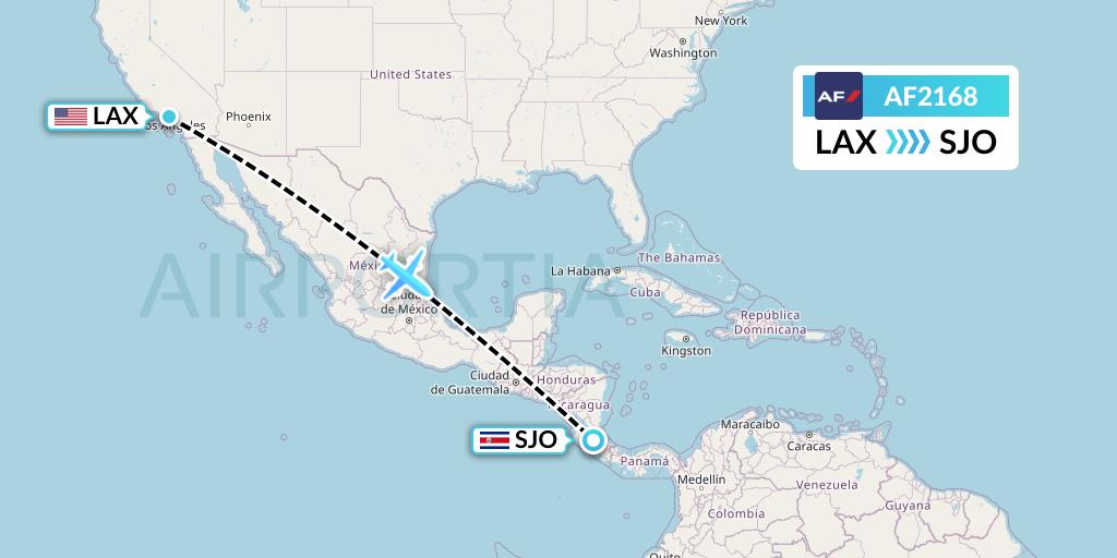 AF2168 Air France Flight Map: Los Angeles to San Jose