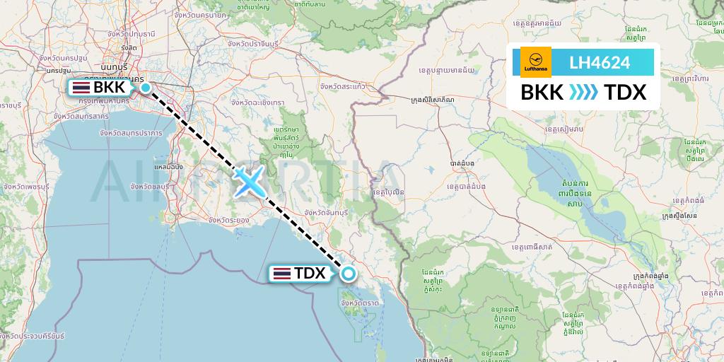 LH4624 Lufthansa Flight Map: Bangkok to Trat