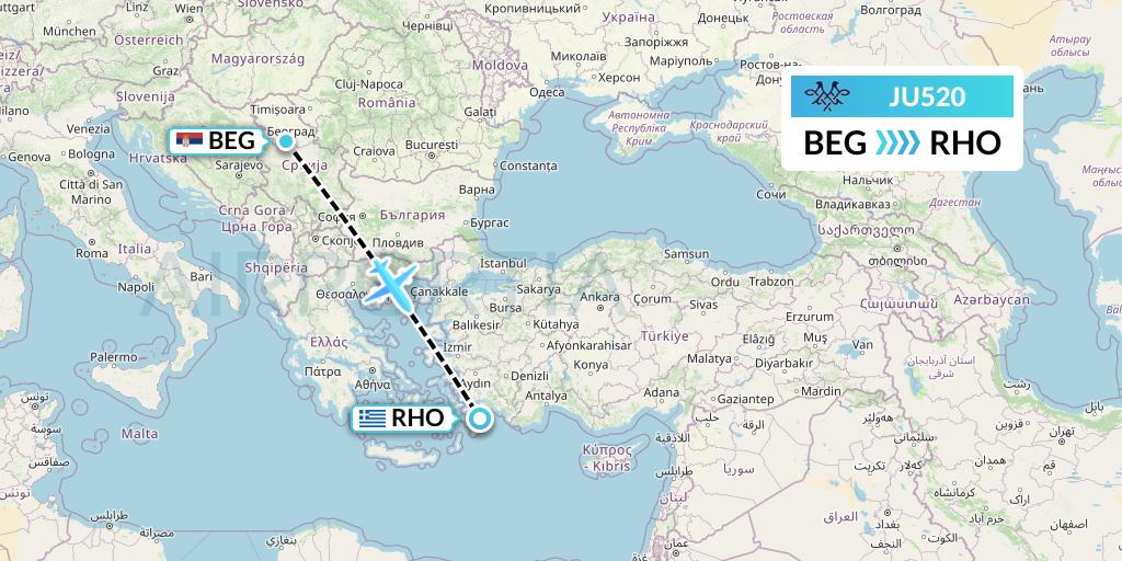 JU520 AirSERBIA Flight Map: Belgrade to Rhodes