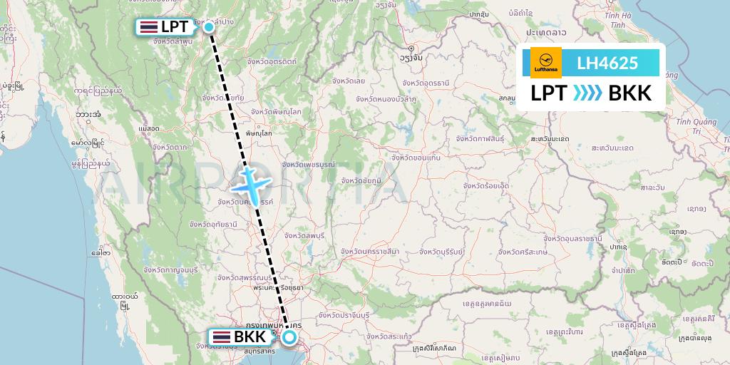 LH4625 Lufthansa Flight Map: Lampang to Bangkok