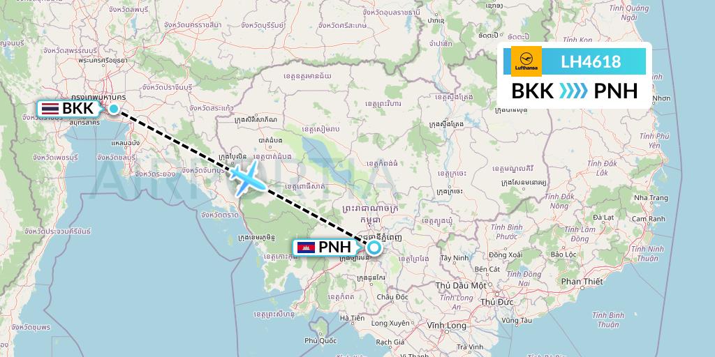LH4618 Lufthansa Flight Map: Bangkok to Phnom Penh