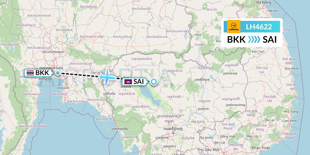 LH4622 Lufthansa Flight Map: Bangkok to Siem Reap