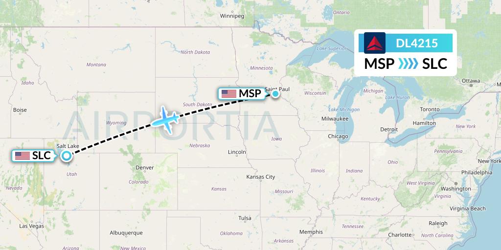 DL4215 Delta Air Lines Flight Map: Minneapolis to Salt Lake City