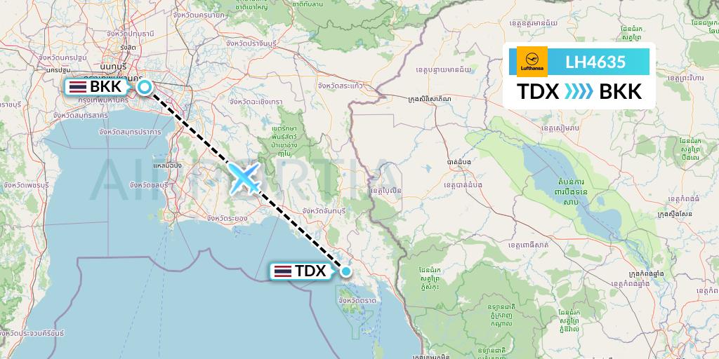 LH4635 Lufthansa Flight Map: Trat to Bangkok