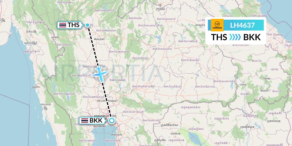 LH4637 Lufthansa Flight Map: Sukhothai to Bangkok
