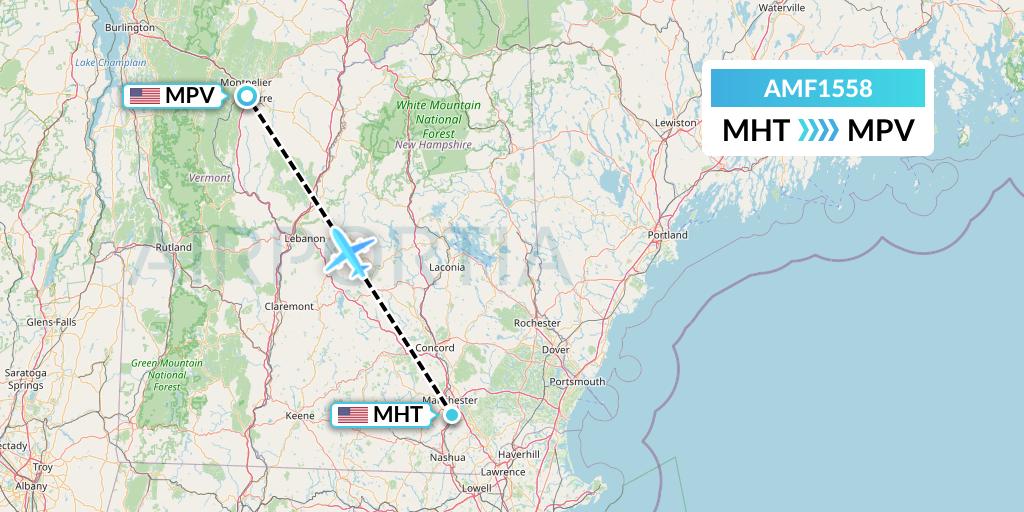 AMF1558 Ameriflight Flight Map: Manchester to Barre-Montpelier