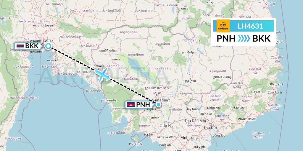 LH4631 Lufthansa Flight Map: Phnom Penh to Bangkok
