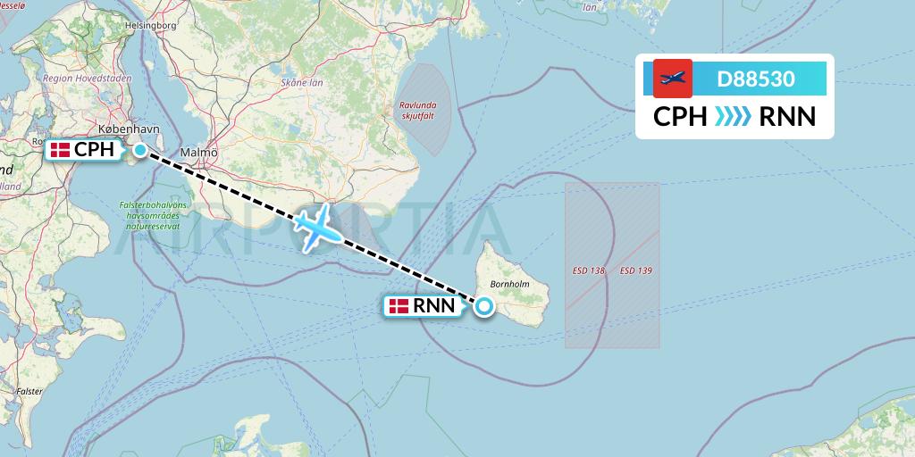 D88530 Norwegian Air International Flight Map: Copenhagen to Ronne