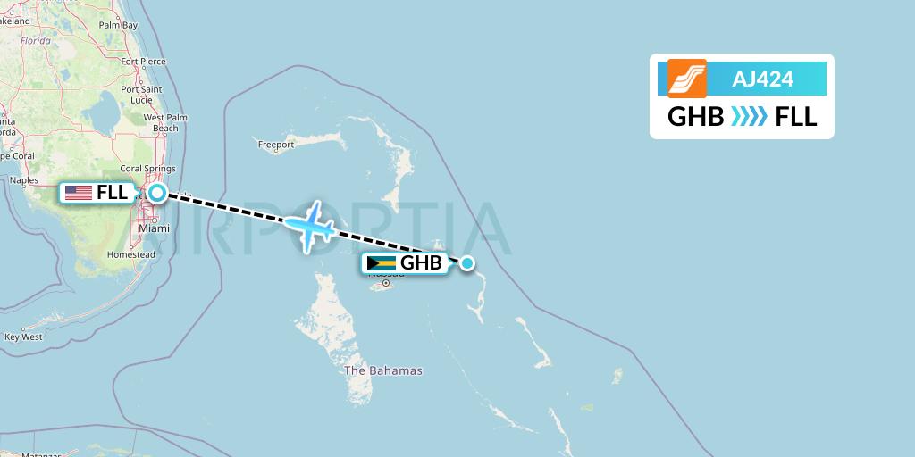 AJ424 Aztec Airways Flight Map: Governor's Harbour to Fort Lauderdale