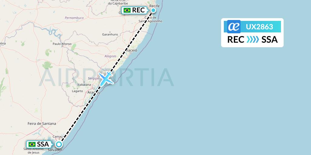 UX2863 Air Europa Flight Map: Recife to Salvador