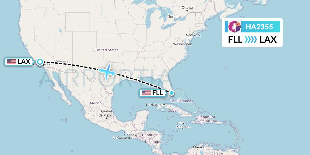 HA2355 Hawaiian Airlines Flight Map: Fort Lauderdale to Los Angeles