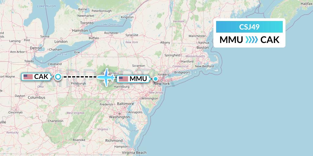 CSJ49 Castle Aviation Flight Map: Morristown to Akron