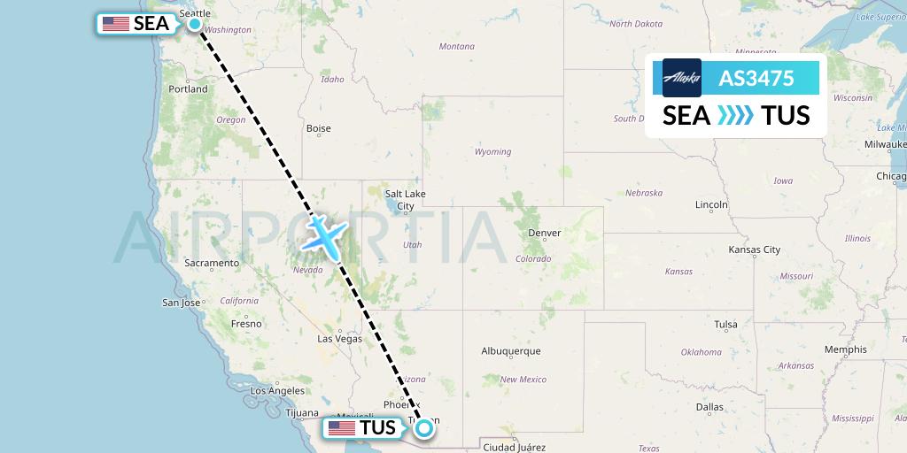 AS3475 Alaska Airlines Flight Map: Seattle to Tucson