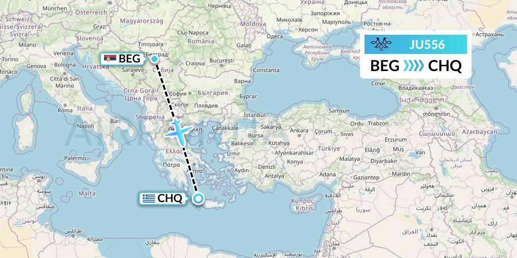 JU556 AirSERBIA Flight Map: Belgrade to Chania