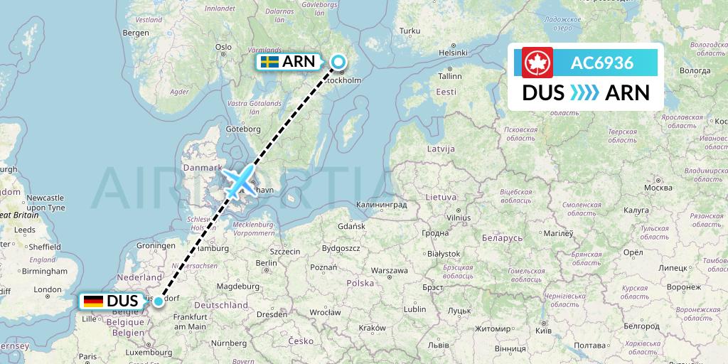 AC6936 Air Canada Flight Map: Dusseldorf to Stockholm